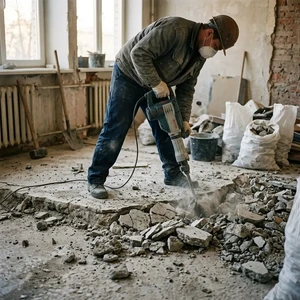 Демонтаж старой стяжки пола в Новороссийске | Снос цементной стяжки