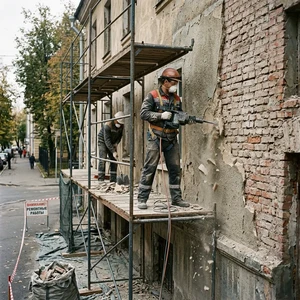 Демонтаж штукатурки с фасада в Новороссийске | Снятие старой фасадной штукатурки