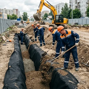 Засыпка траншей с укладкой геотекстиля в Новороссийске