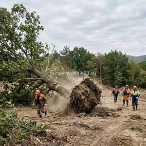 Валка дерева со сбросом в Новороссийске – контролируемое падение на подготовленную площадку